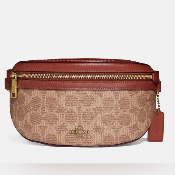 Coach Belt Bag Coated Canvas Signature Monogram Tan Rust Fanny Pack 39937 - Picture 4 of 16